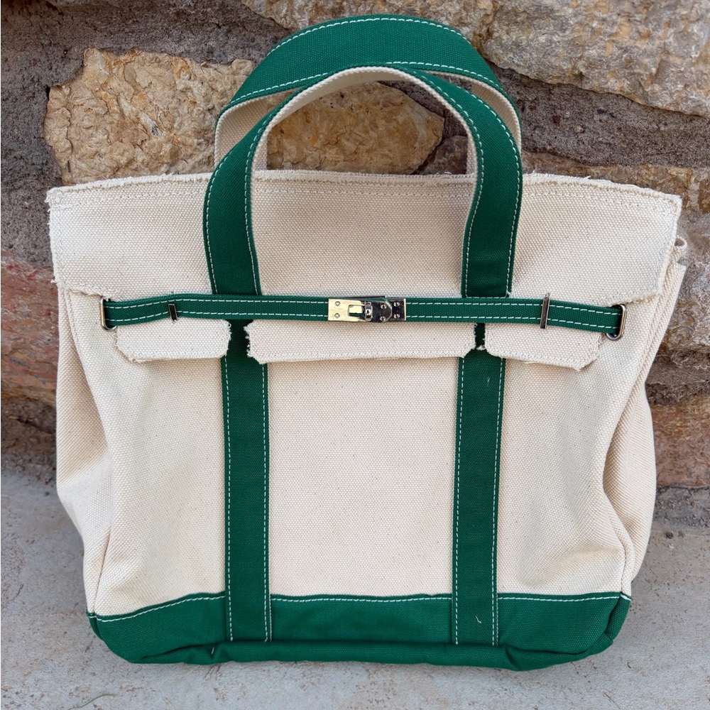 NEW Viral Boatkin Sunwin Madaket Large Classic Tote Bag in Canvas and Green